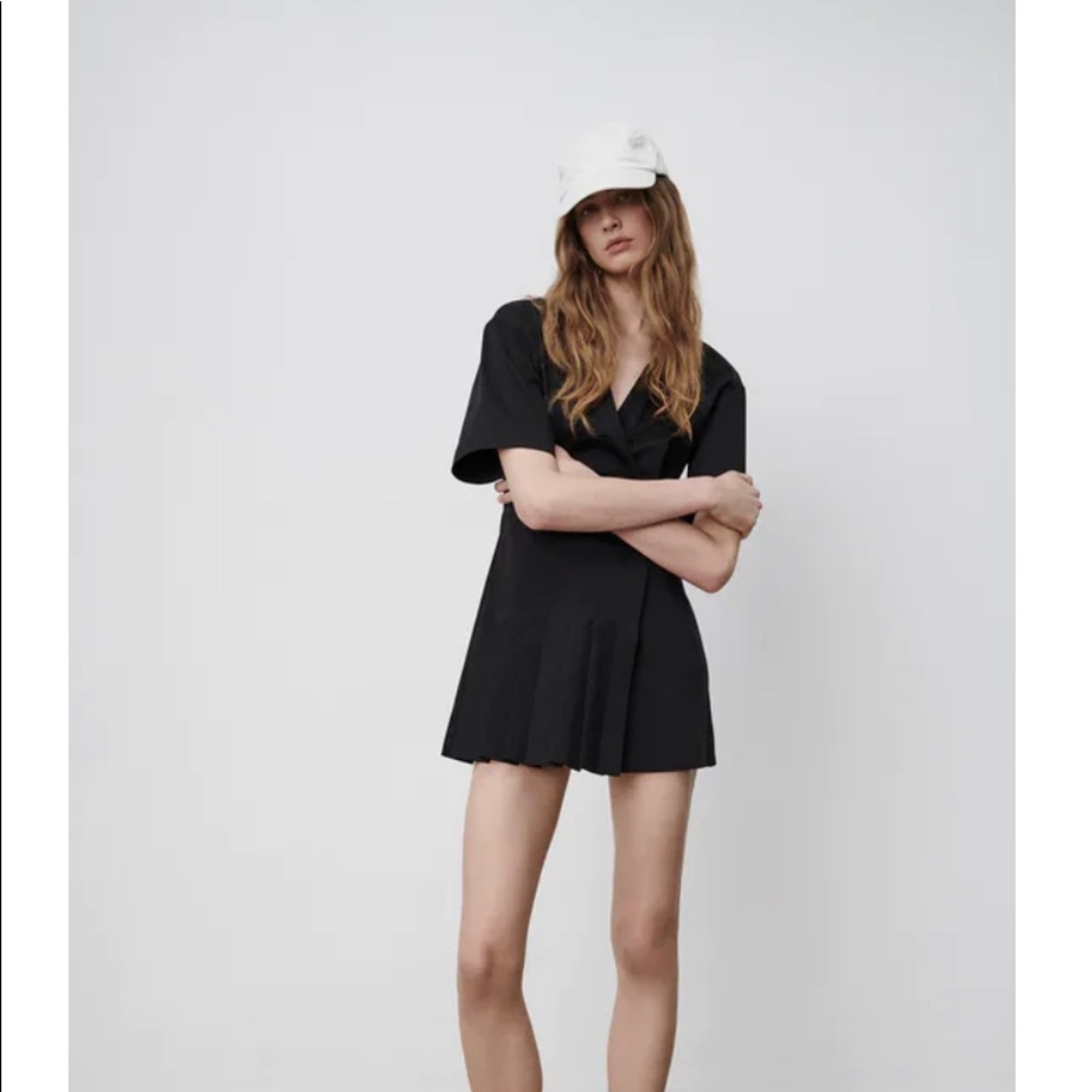 Zara black poplin wrap dress